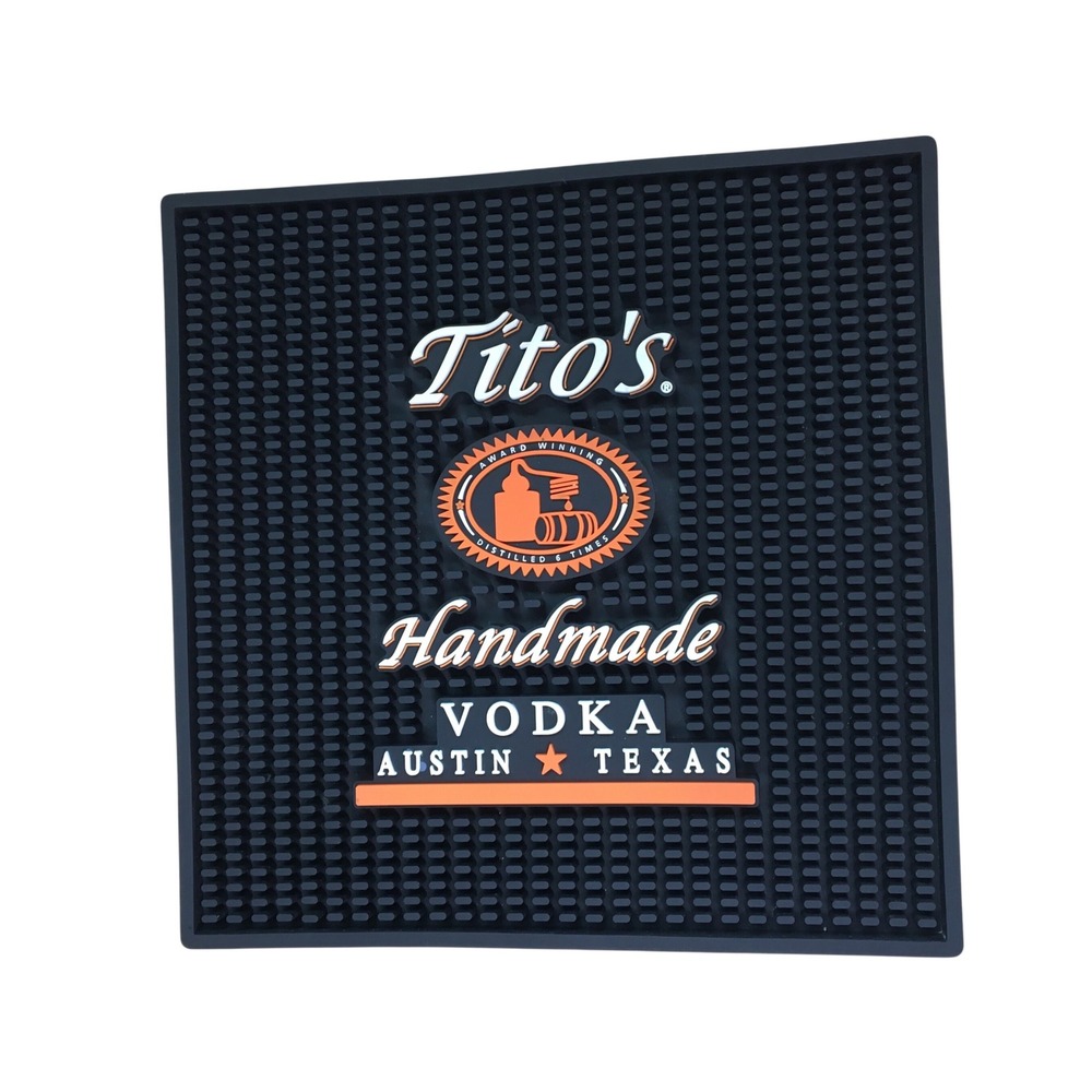Tito's Handmade Vodka Bar Spill Mat 12x12 Black Orange Square Rubber
